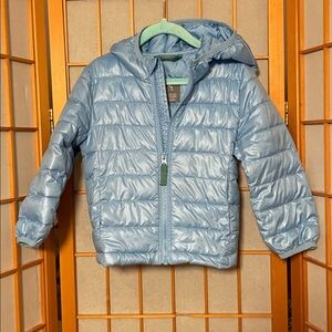 Primary Lightweight Kids Puffer Zip Up Jacket Coat Light Blue Size 2 w/Pockets
